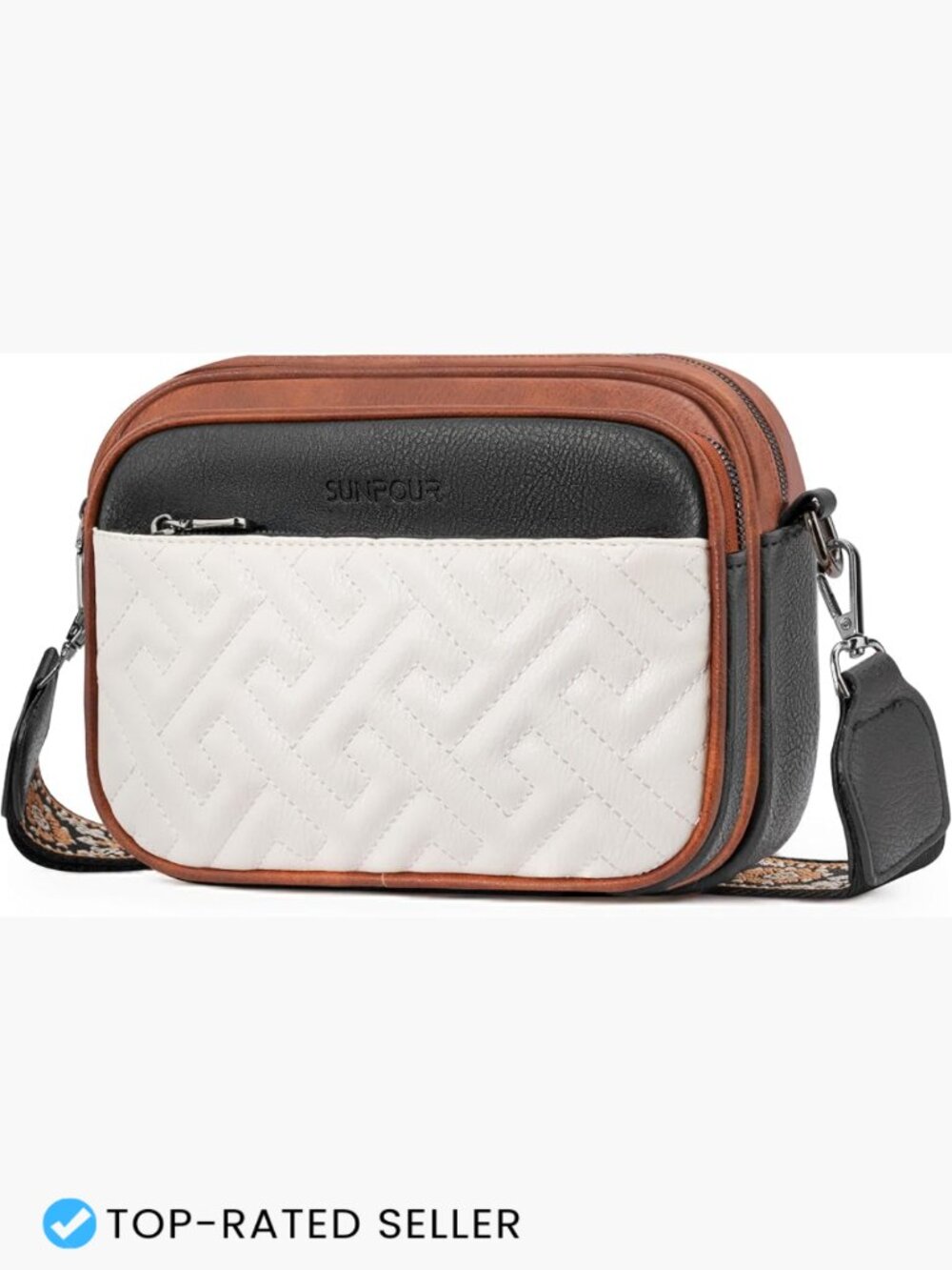 Quilted Vegan Leather Crossbody Bag with RFID Slots Adjustable Strap